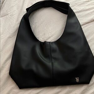 Victoria's Secret Black Shoulder Hobo Bag with Gold Logo